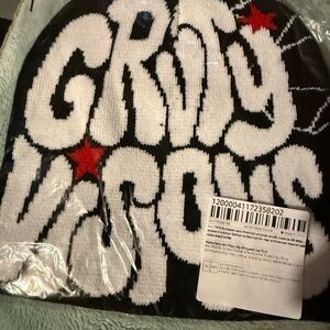 Black and White Knit Beanie with Red Star Accents